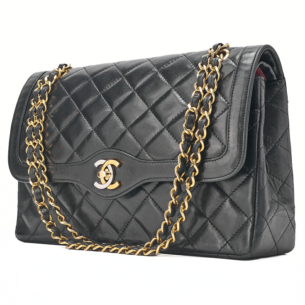 CHANEL Lambskin Matelasse 26cm Paris Limited Double Flap Shoulder Bag Black Gold-Tone Hardware, Pre-Owned