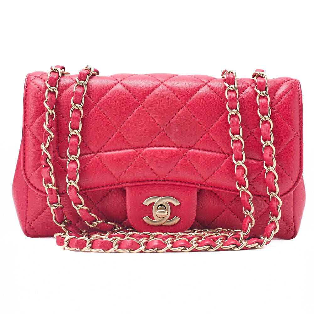 CHANEL Lambskin Matelasse Single Flap Chain Shoulder Red Gold-Tone Hardware, Pre-Owned