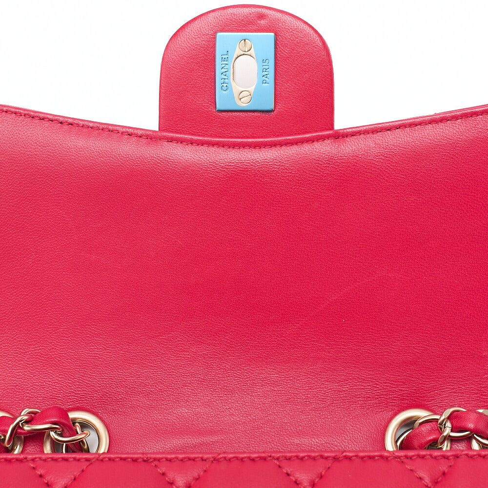 CHANEL Lambskin Matelasse Single Flap Chain Shoulder Red Gold-Tone Hardware, Pre-Owned