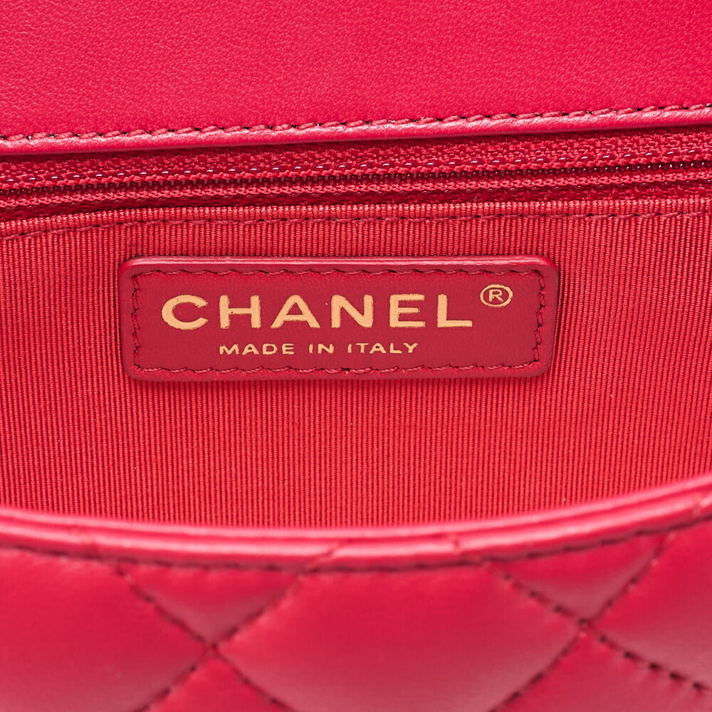 CHANEL Lambskin Matelasse Single Flap Chain Shoulder Red Gold-Tone Hardware, Pre-Owned