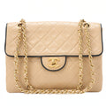 CHANEL Matelasse Single Plap Chain Shoulder Beige x Black Gold-Tone Hardware, Pre-Owned
