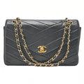 CHANEL Lambskin Bias Stitch Turn Lock Chain Shoulder Black Gold-Tone Hardware, Pre-Owned