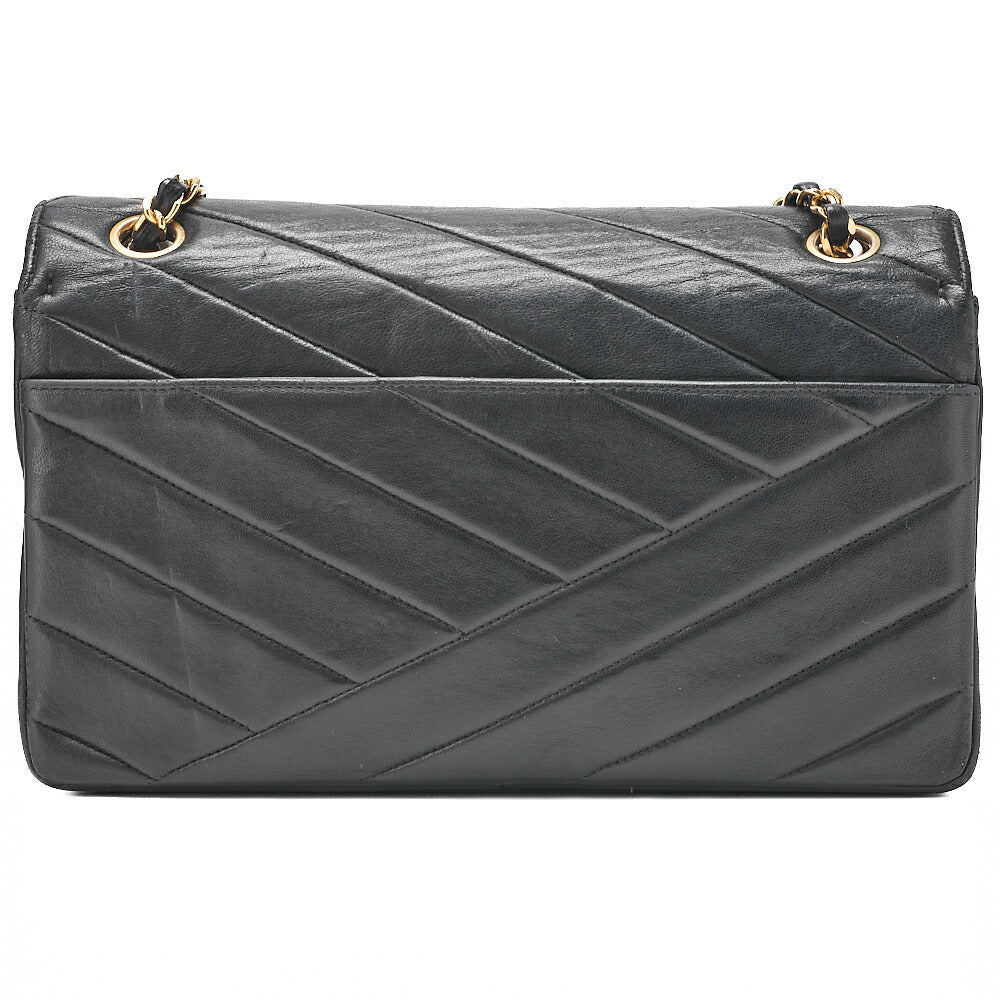 CHANEL Lambskin Bias Stitch Turn Lock Chain Shoulder Black Gold-Tone Hardware, Pre-Owned