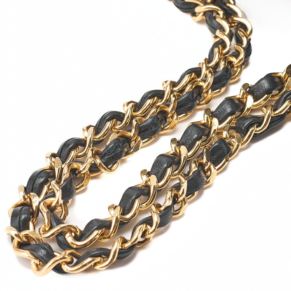 CHANEL Lambskin Bias Stitch Turn Lock Chain Shoulder Black Gold-Tone Hardware, Pre-Owned