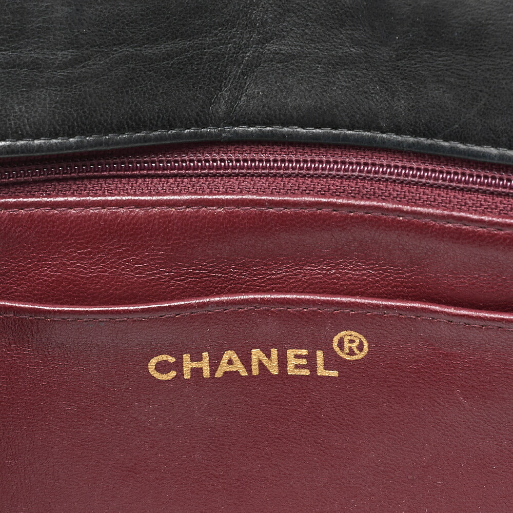 CHANEL Lambskin Bias Stitch Turn Lock Chain Shoulder Black Gold-Tone Hardware, Pre-Owned