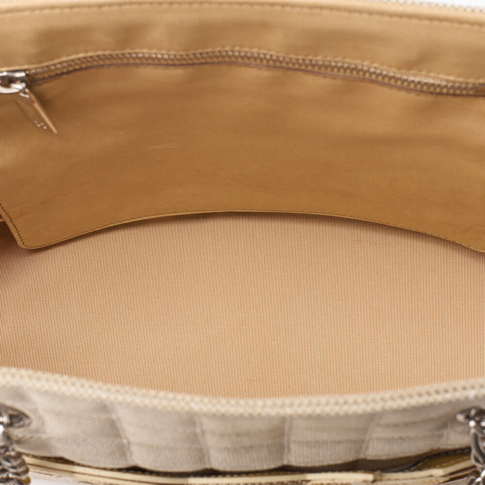 CHANEL Tote Bag Choco Bar Camellia No.5 Canvas Yellow x Beige Silver-Tone Hardware, Pre-Owned
