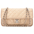 CHANEL Caviar Skin French Riviera Single Flap Chain Shoulder Bag Beige Silver-Tone Hardware, Pre-Owned