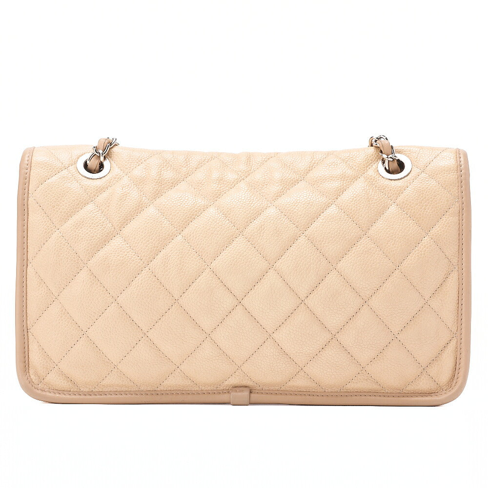 CHANEL Caviar Skin French Riviera Single Flap Chain Shoulder Bag Beige Silver-Tone Hardware, Pre-Owned