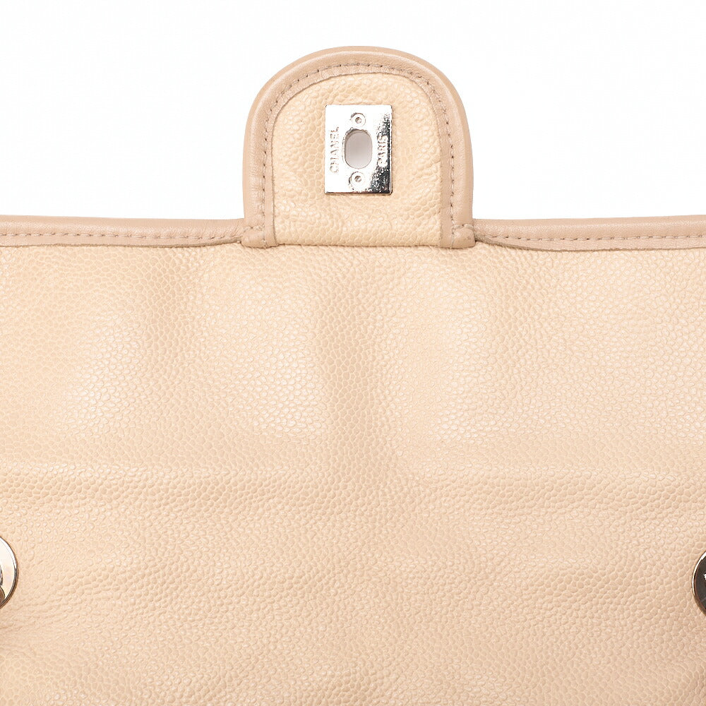 CHANEL Caviar Skin French Riviera Single Flap Chain Shoulder Bag Beige Silver-Tone Hardware, Pre-Owned