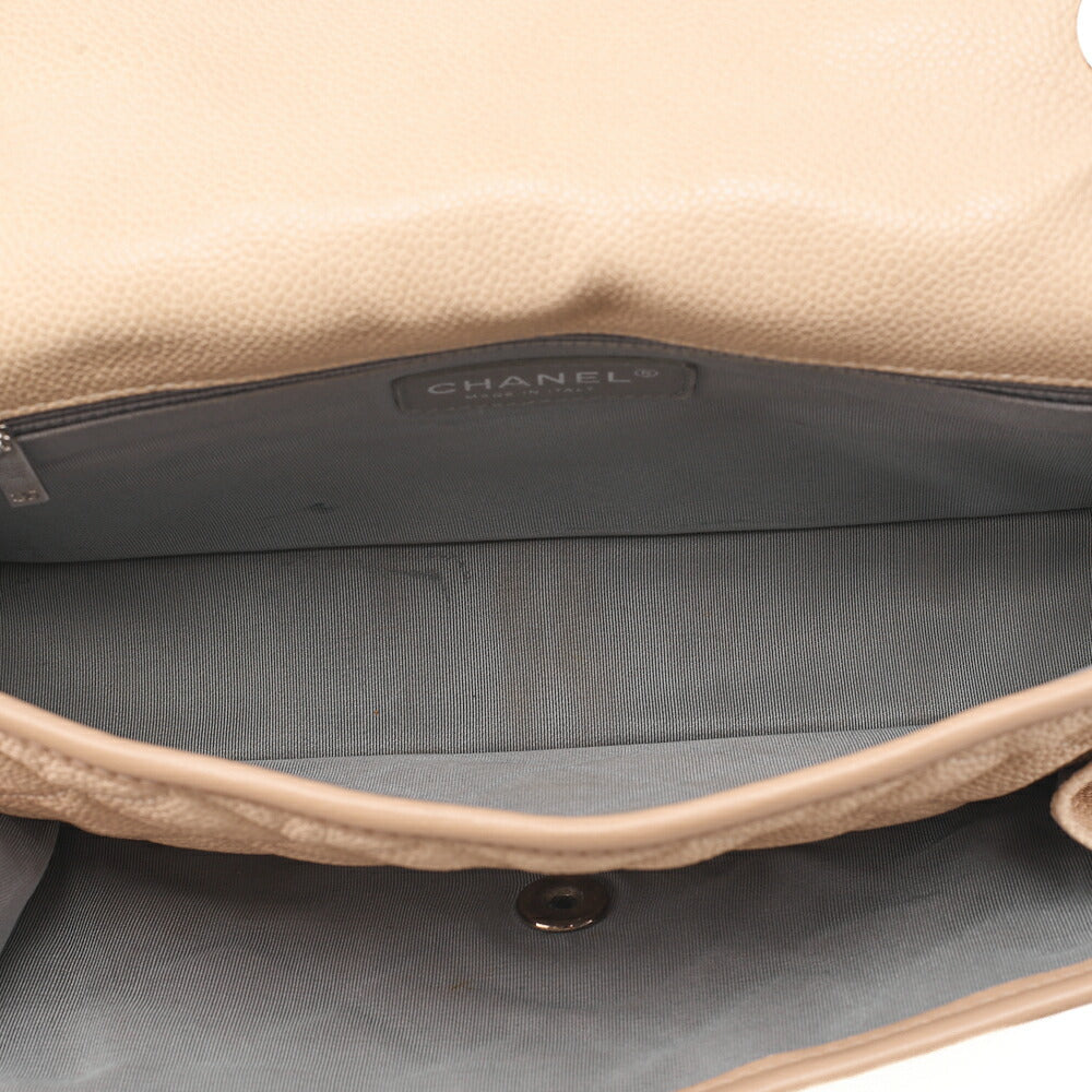 CHANEL Caviar Skin French Riviera Single Flap Chain Shoulder Bag Beige Silver-Tone Hardware, Pre-Owned