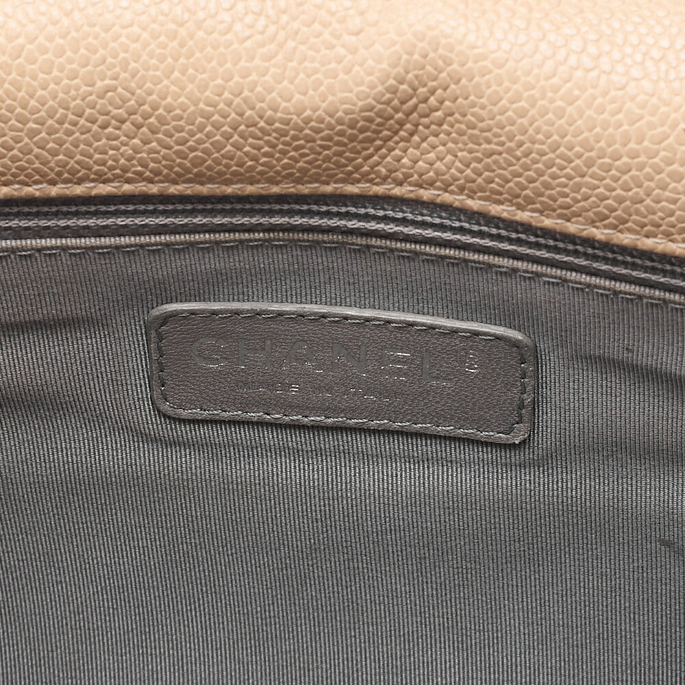 CHANEL Caviar Skin French Riviera Single Flap Chain Shoulder Bag Beige Silver-Tone Hardware, Pre-Owned