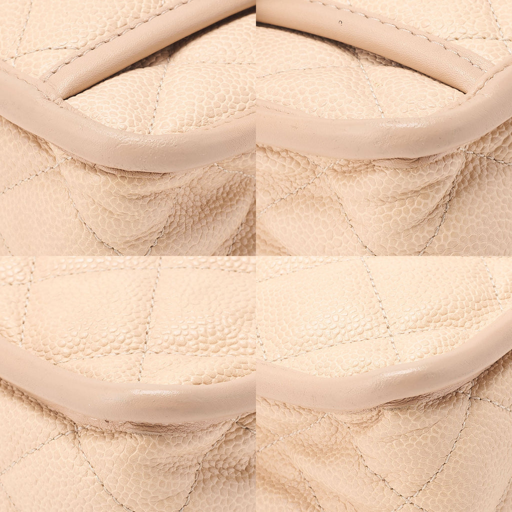 CHANEL Caviar Skin French Riviera Single Flap Chain Shoulder Bag Beige Silver-Tone Hardware, Pre-Owned