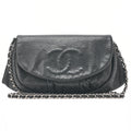 CHANEL Caviar Skin Coco Mark Half Moon Chain Wallet Black Silver-Tone Hardware, Pre-Owned