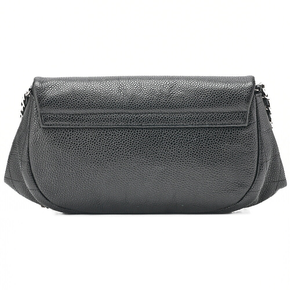 CHANEL Caviar Skin Coco Mark Half Moon Chain Wallet Black Silver-Tone Hardware, Pre-Owned