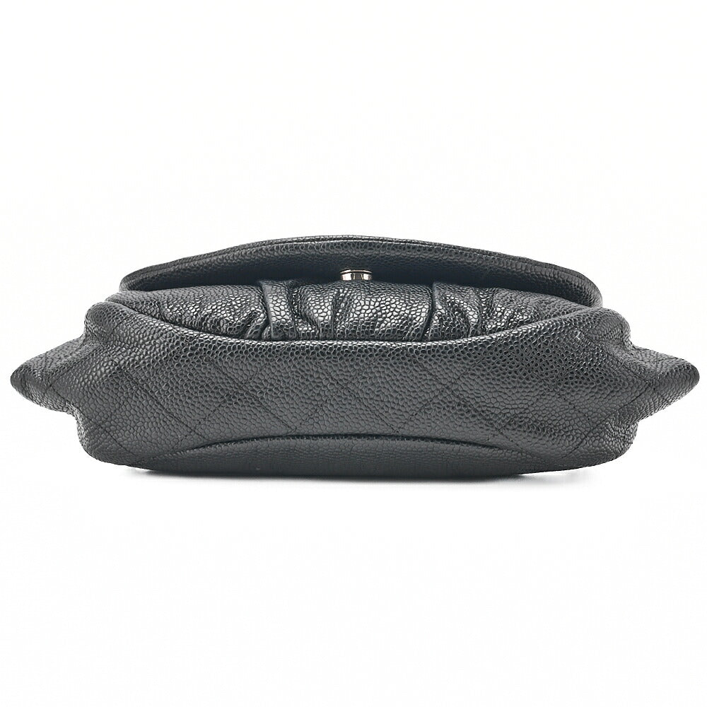 CHANEL Caviar Skin Coco Mark Half Moon Chain Wallet Black Silver-Tone Hardware, Pre-Owned