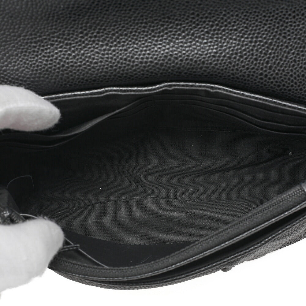 CHANEL Caviar Skin Coco Mark Half Moon Chain Wallet Black Silver-Tone Hardware, Pre-Owned
