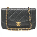 CHANEL Lambskin Matelasse Diana Flap Chain Shoulder Black Gold-Tone Hardware, Pre-Owned