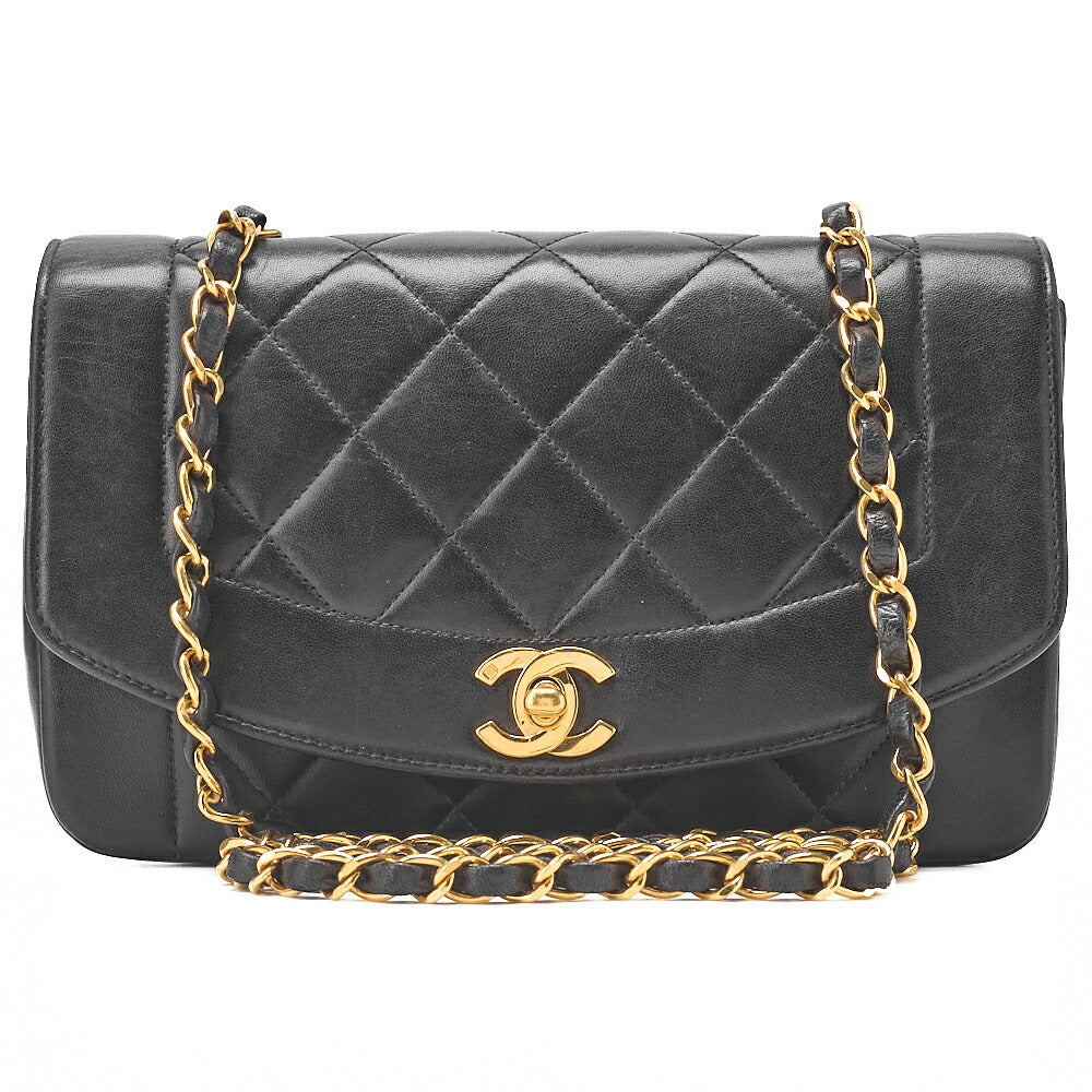 CHANEL Lambskin Matelasse Diana Flap Chain Shoulder Black Gold-Tone Hardware, Pre-Owned