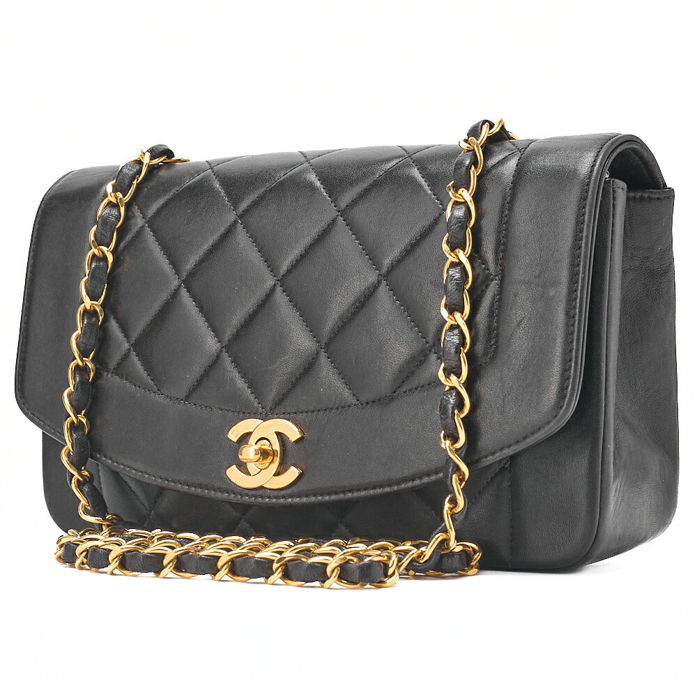 CHANEL Lambskin Matelasse Diana Flap Chain Shoulder Black Gold-Tone Hardware, Pre-Owned