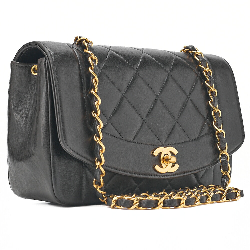 CHANEL Lambskin Matelasse Diana Flap Chain Shoulder Black Gold-Tone Hardware, Pre-Owned