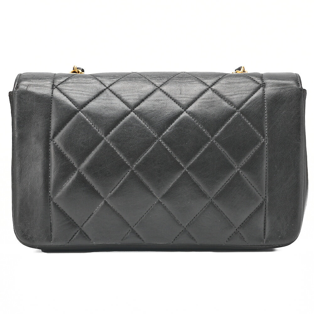 CHANEL Lambskin Matelasse Diana Flap Chain Shoulder Black Gold-Tone Hardware, Pre-Owned