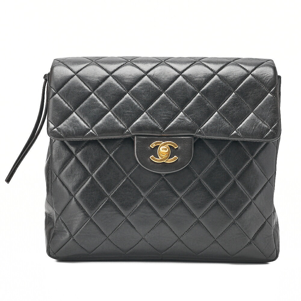 CHANEL Lambskin Matelasse Turn Lock Chain Backpack Black Gold-Tone Hardware, Pre-Owned