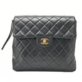 CHANEL Lambskin Matelasse Turn Lock Chain Backpack Black Gold-Tone Hardware, Pre-Owned