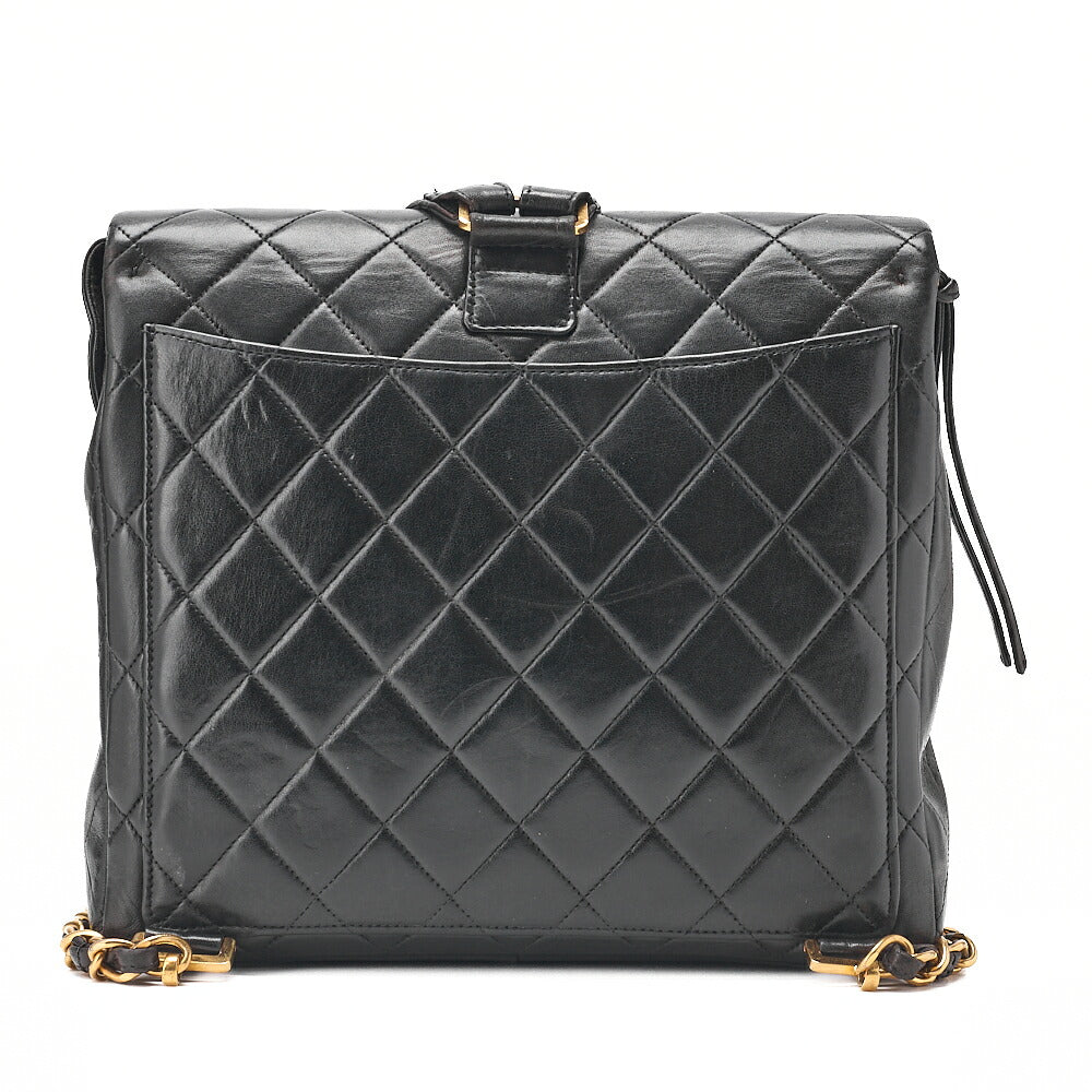 CHANEL Lambskin Matelasse Turn Lock Chain Backpack Black Gold-Tone Hardware, Pre-Owned