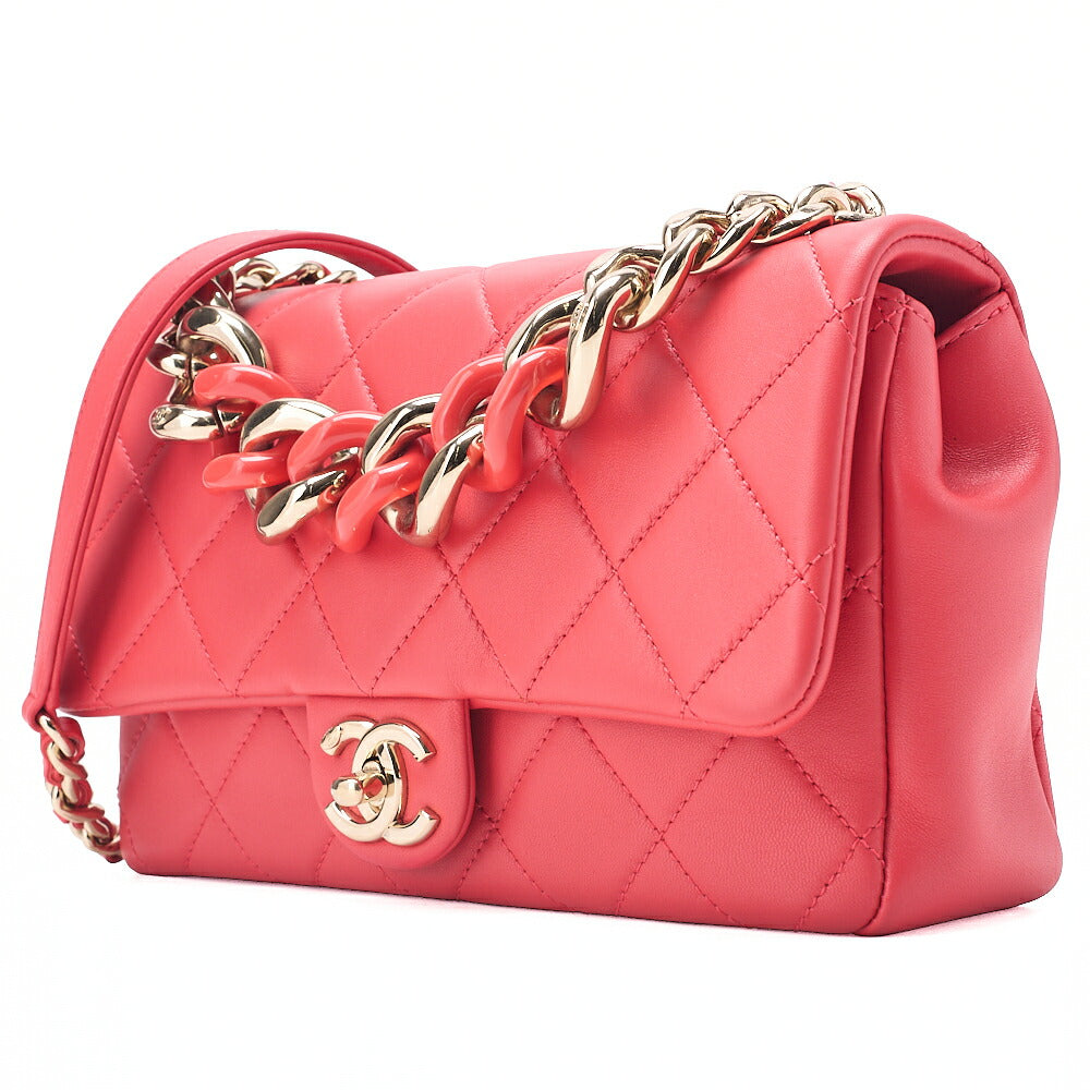 CHANEL Lambskin Matelasse 2WAY Chain Shoulder Red Gold-Tone Hardware, Pre-Owned