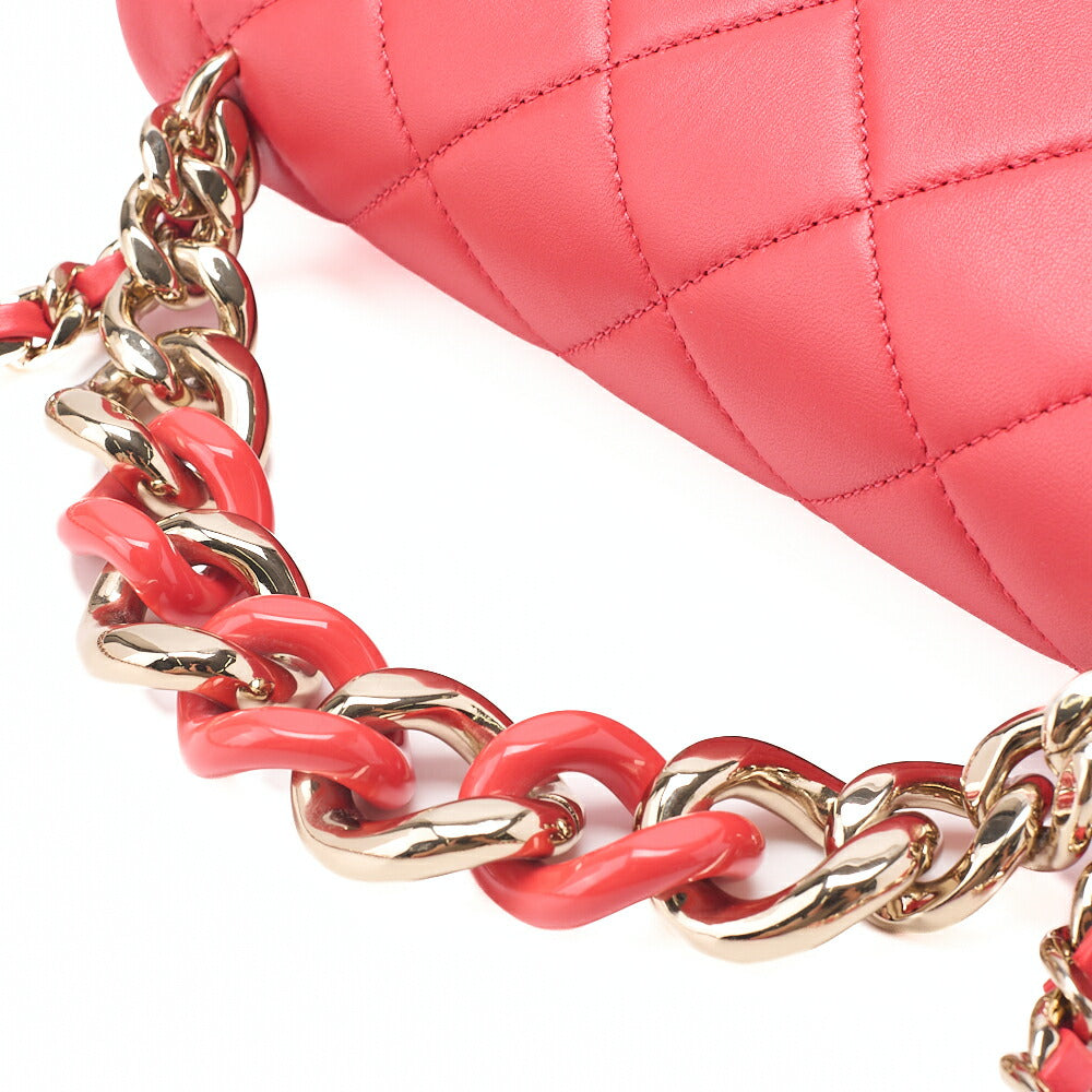 CHANEL Lambskin Matelasse 2WAY Chain Shoulder Red Gold-Tone Hardware, Pre-Owned