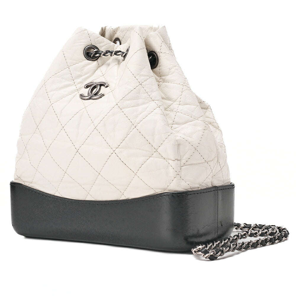 CHANEL Vintage Calf Matelasse Chain Backpack Black x White Gold x Silver-Tone Hardware, Pre-Owned