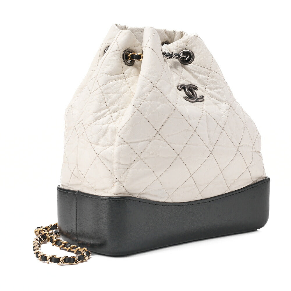 CHANEL Vintage Calf Matelasse Chain Backpack Black x White Gold x Silver-Tone Hardware, Pre-Owned