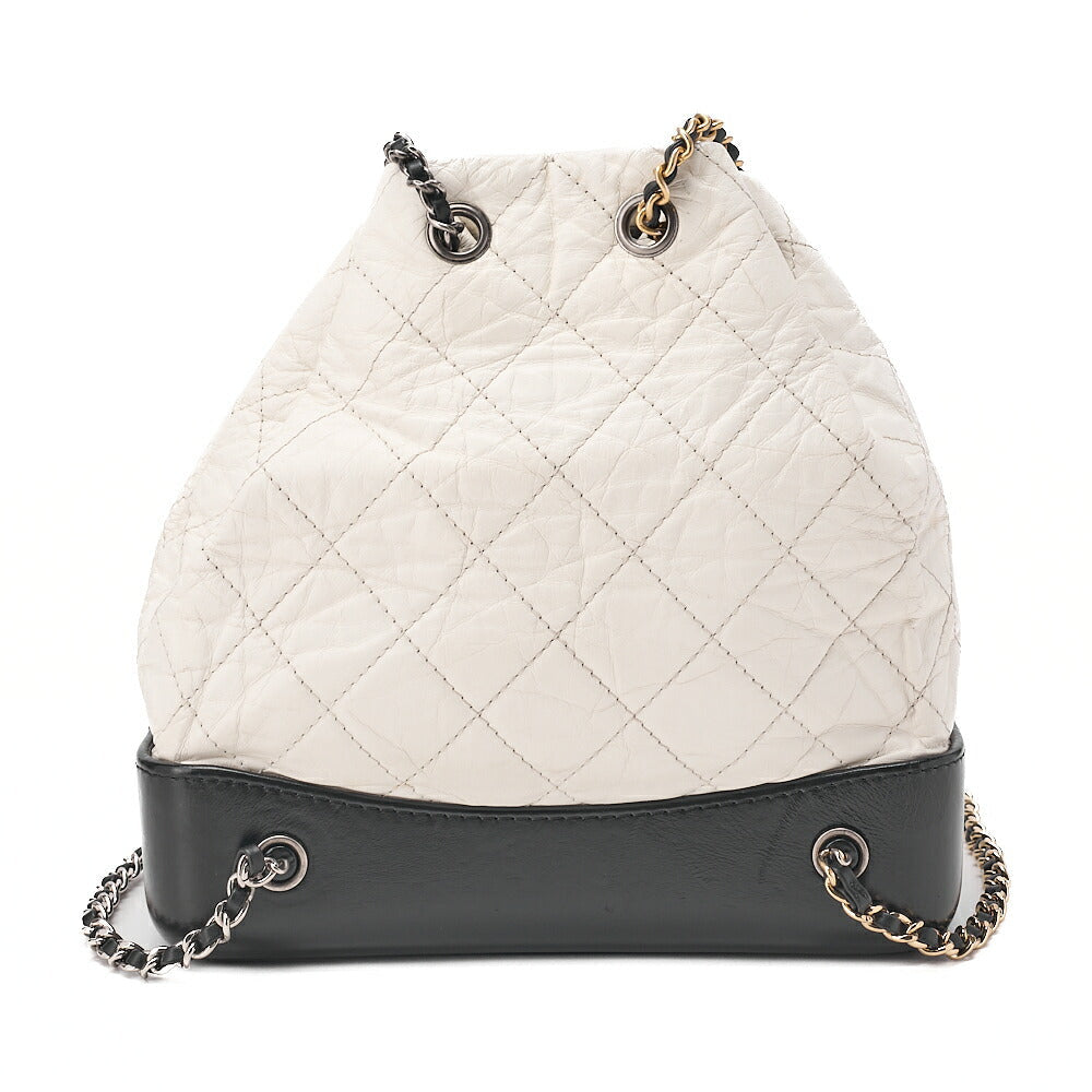 CHANEL Vintage Calf Matelasse Chain Backpack Black x White Gold x Silver-Tone Hardware, Pre-Owned
