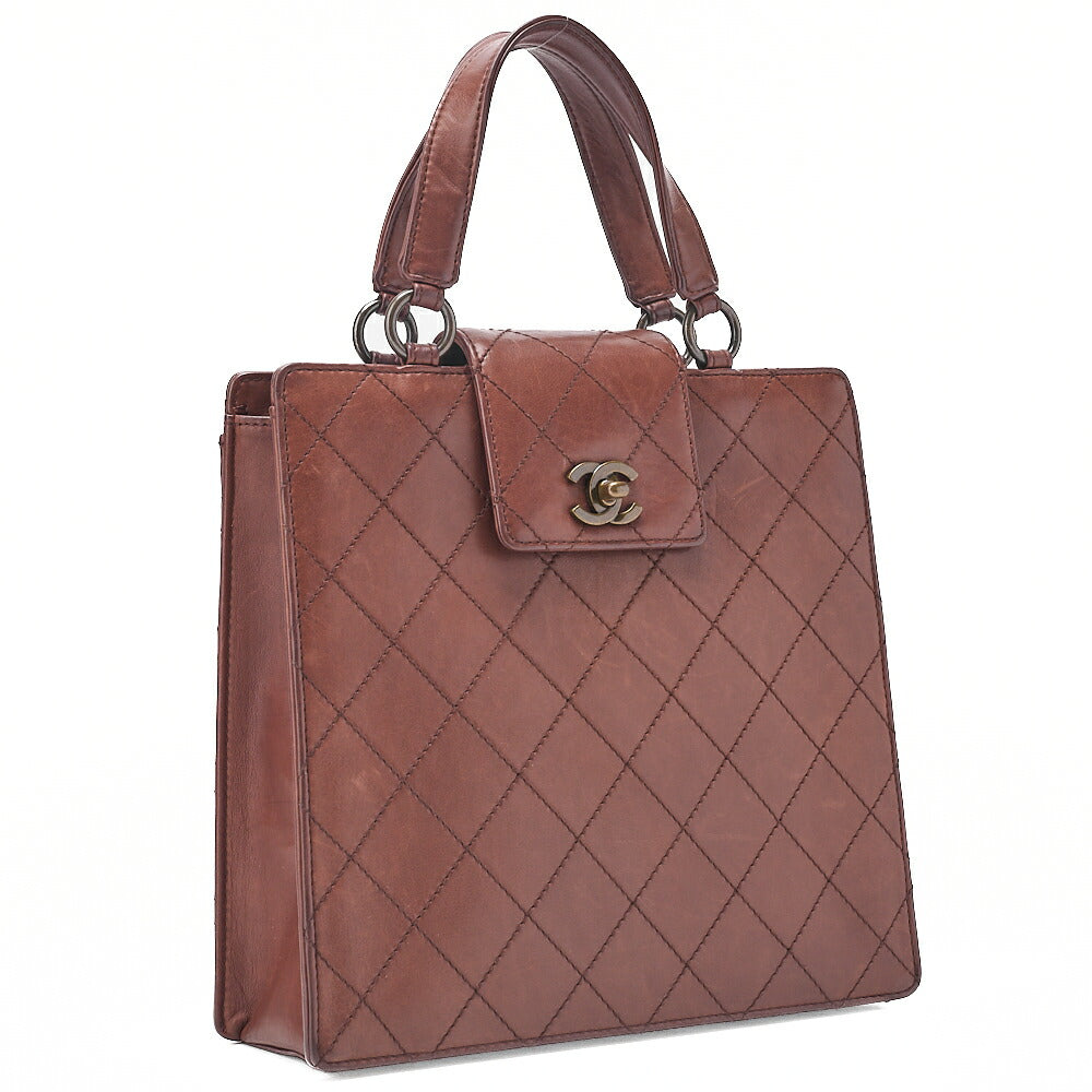 CHANEL Lambskin Matelasse Bicolore Handbag Brown Gold-Tone Hardware, Pre-Owned