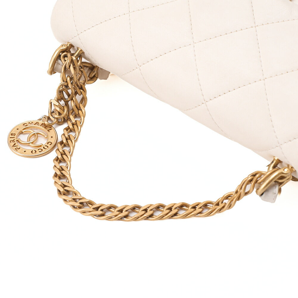 CHANEL Lambskin Minimat Telass? with Charm 2-Way Chain Shoulder White Gold-Tone Hardware, Pre-Owned