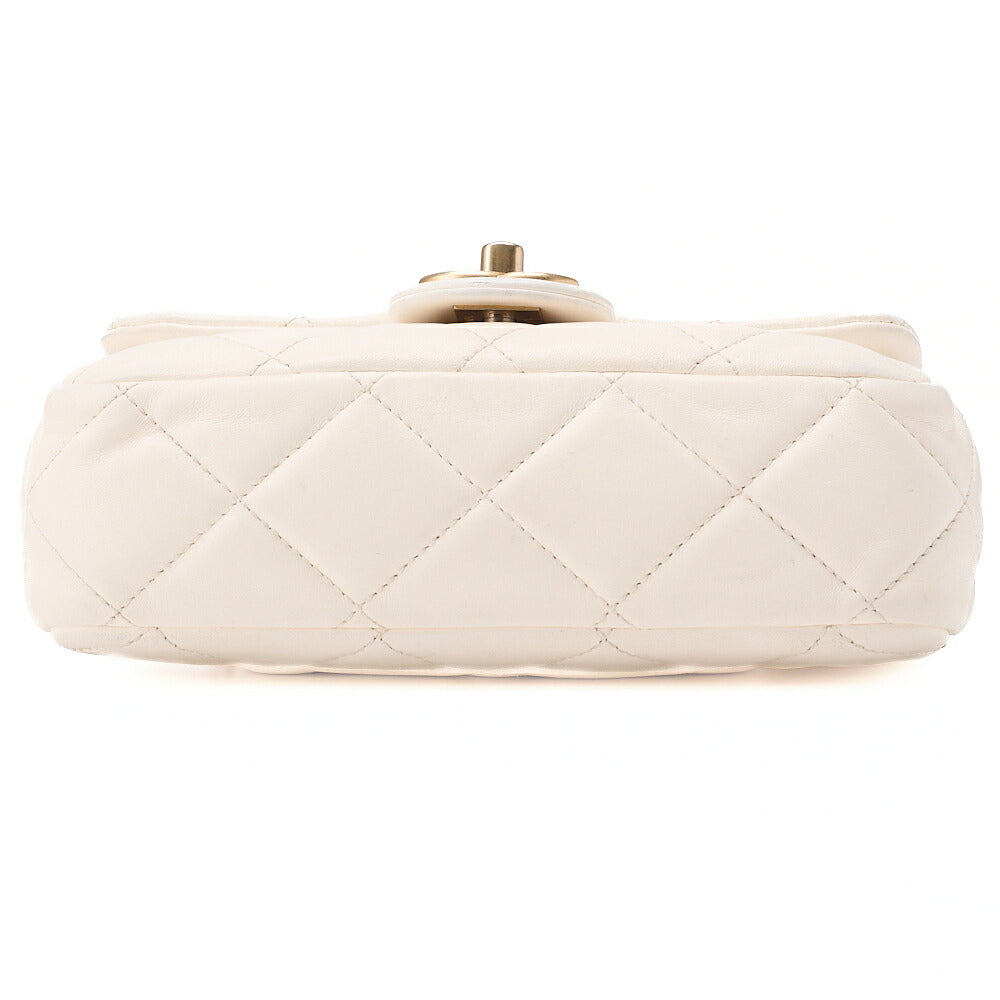 CHANEL Lambskin Minimat Telass? with Charm 2-Way Chain Shoulder White Gold-Tone Hardware, Pre-Owned