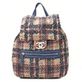 CHANEL Nylon x Lambskin Tweed Print Turn Lock Chain Backpack Bicolor Silver-Tone Hardware, Pre-Owned