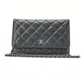 CHANEL Matelasse Chain Wallet Lambskin Black Silver-Tone Hardware, Pre-Owned