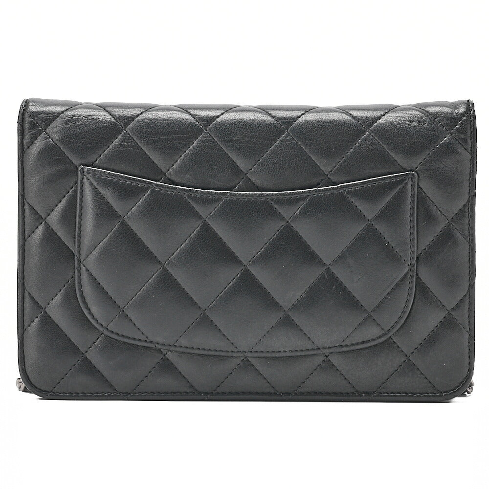 CHANEL Matelasse Chain Wallet Lambskin Black Silver-Tone Hardware, Pre-Owned