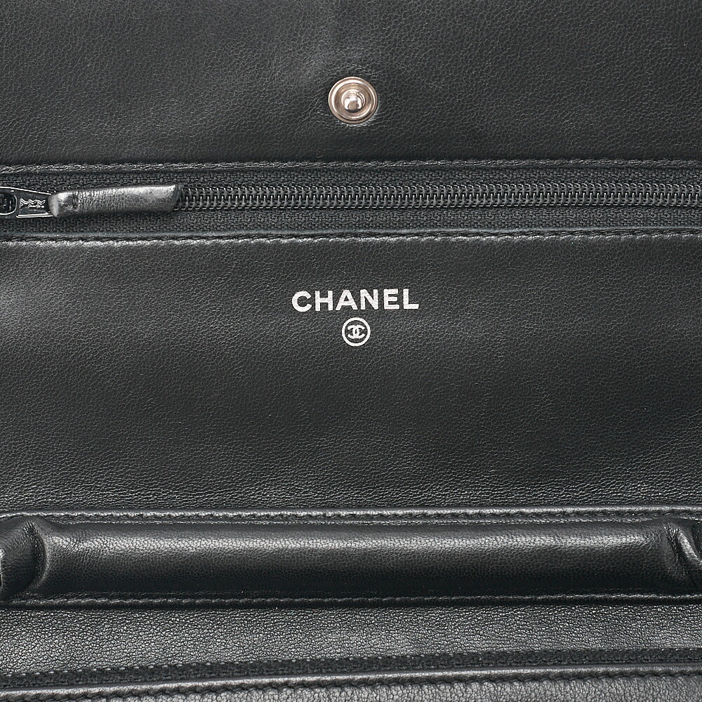 CHANEL Matelasse Chain Wallet Lambskin Black Silver-Tone Hardware, Pre-Owned