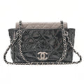 CHANEL Vintage Calf x Sparkle Leather Matelasse Push Lock Chain Tote Bag Black x Gray Silver-Tone Hardware, Pre-Owned