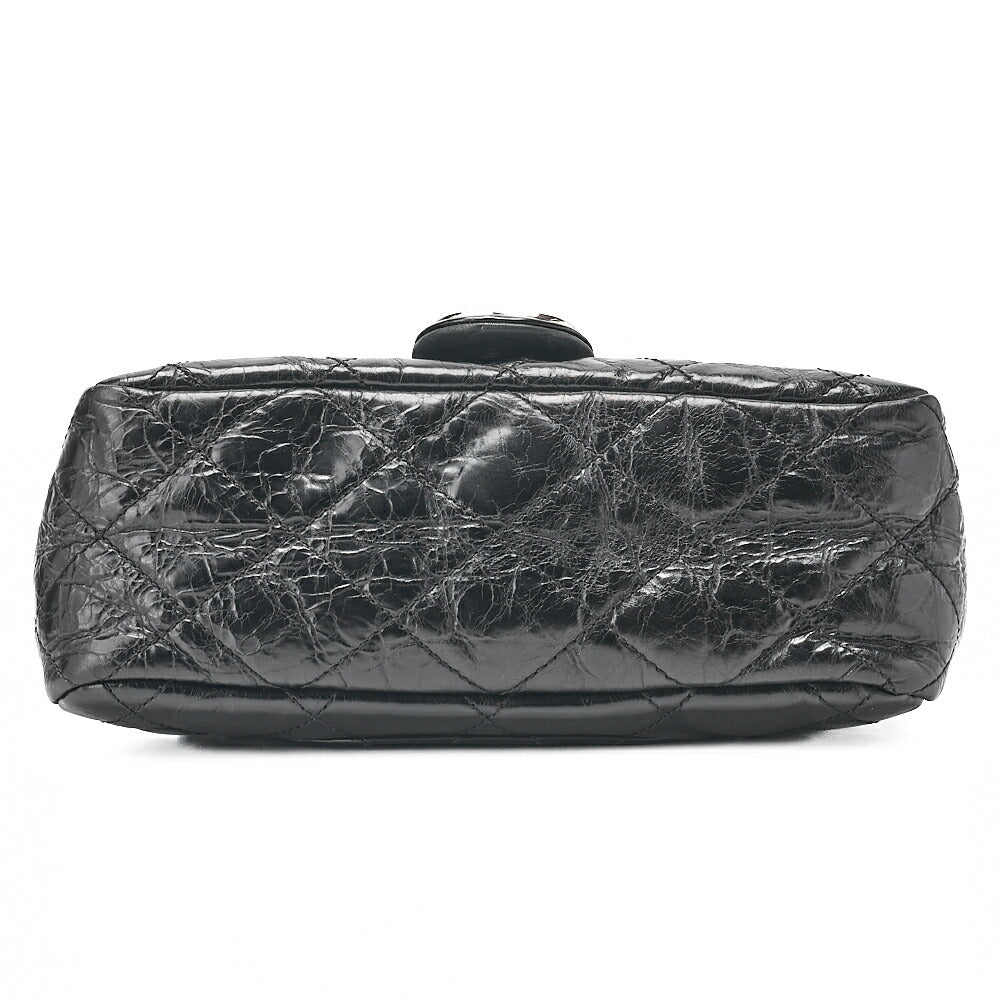 CHANEL Vintage Calf x Sparkle Leather Matelasse Push Lock Chain Tote Bag Black x Gray Silver-Tone Hardware, Pre-Owned
