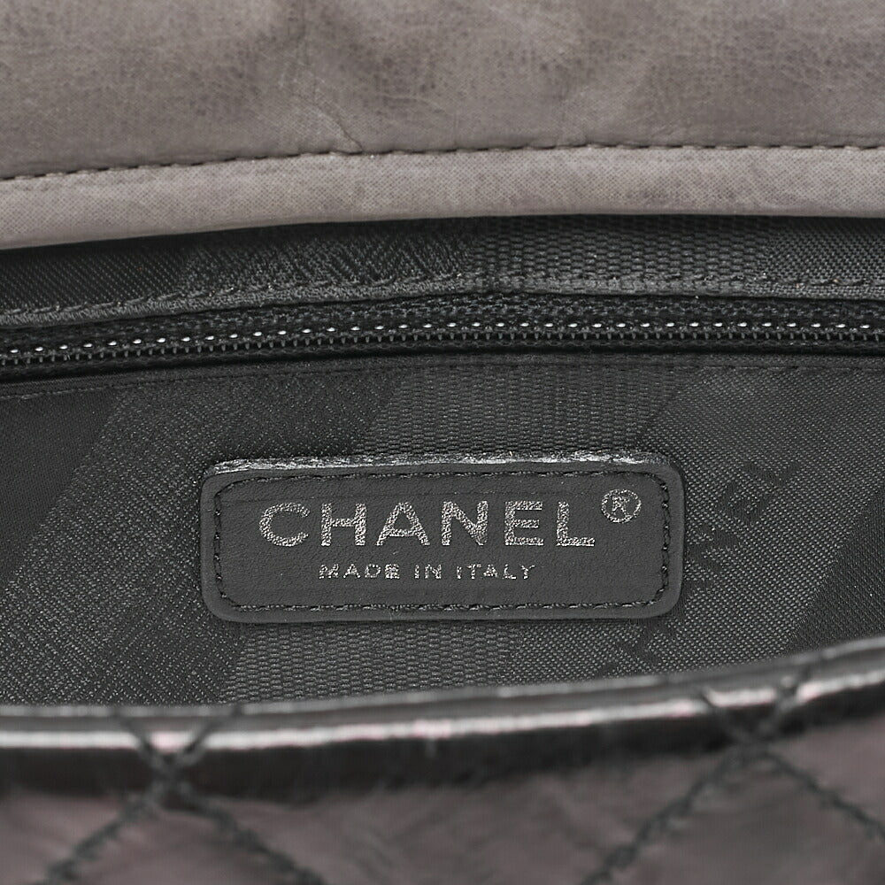 CHANEL Vintage Calf x Sparkle Leather Matelasse Push Lock Chain Tote Bag Black x Gray Silver-Tone Hardware, Pre-Owned