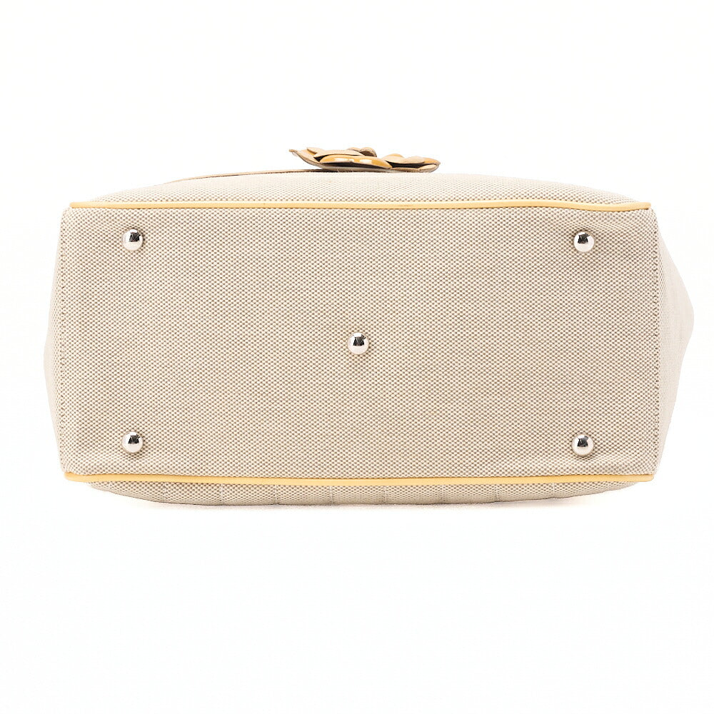 CHANEL Tote Bag Choco Bar Camellia No.5 Canvas Yellow x Beige Silver-Tone Hardware, Pre-Owned