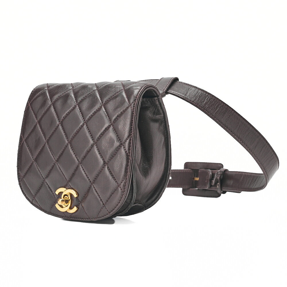 CHANEL Lambskin Matelasse Turnlock Waist Pouch Dark Brown Gold-Tone Hardware, Pre-Owned