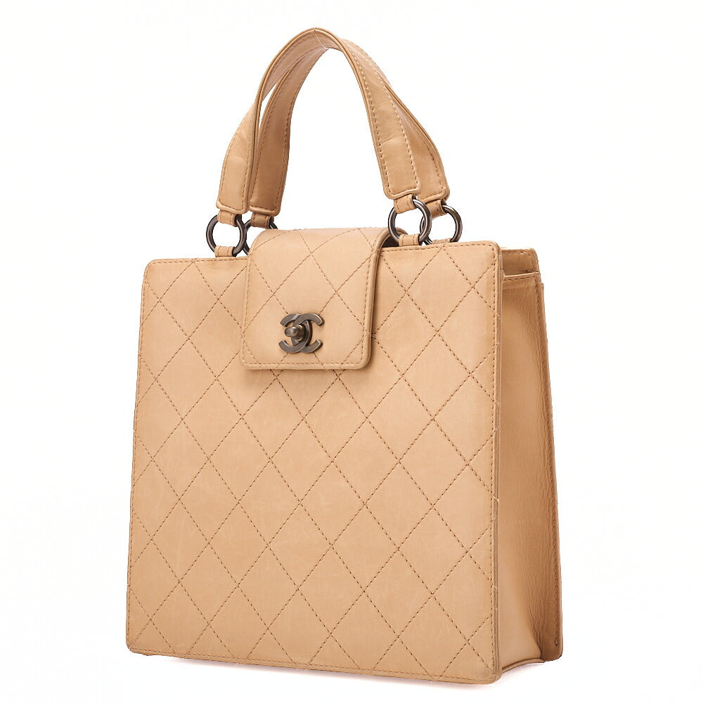 CHANEL Lambskin Matelasse Bicolole Handbag Beige Gold-Tone Hardware, Pre-Owned