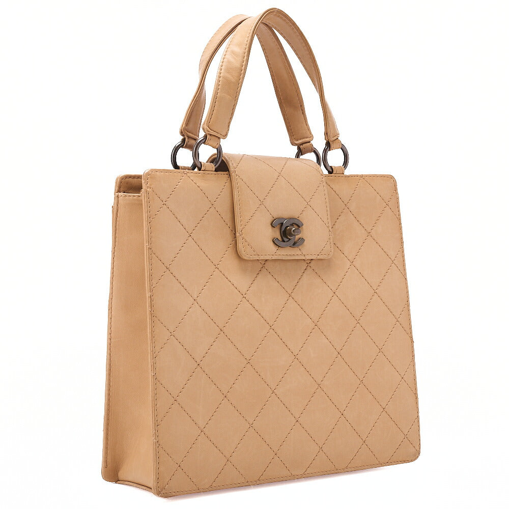 CHANEL Lambskin Matelasse Bicolole Handbag Beige Gold-Tone Hardware, Pre-Owned