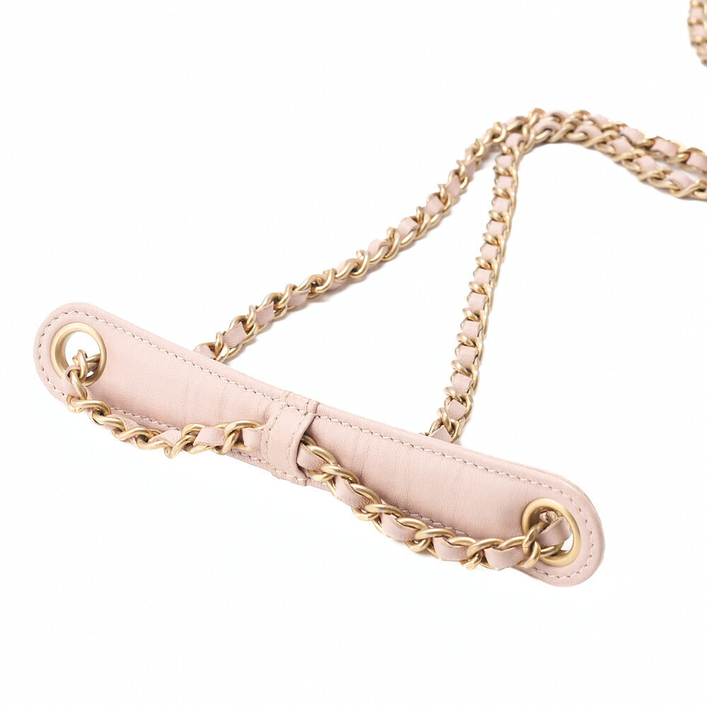 CHANEL Lambskin Matelasse Plate Charm Chain Shoulder Pink Gold-Tone Hardware, Pre-Owned