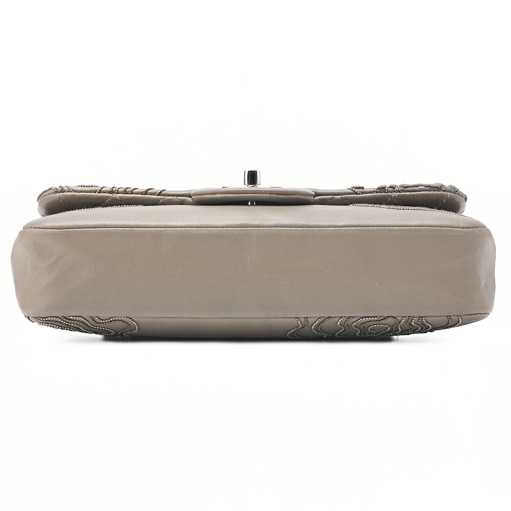 CHANEL Calfskin Follies Beads Embroidery Chain Shoulder Bag Gray Silver-Tone Hardware, Pre-Owned