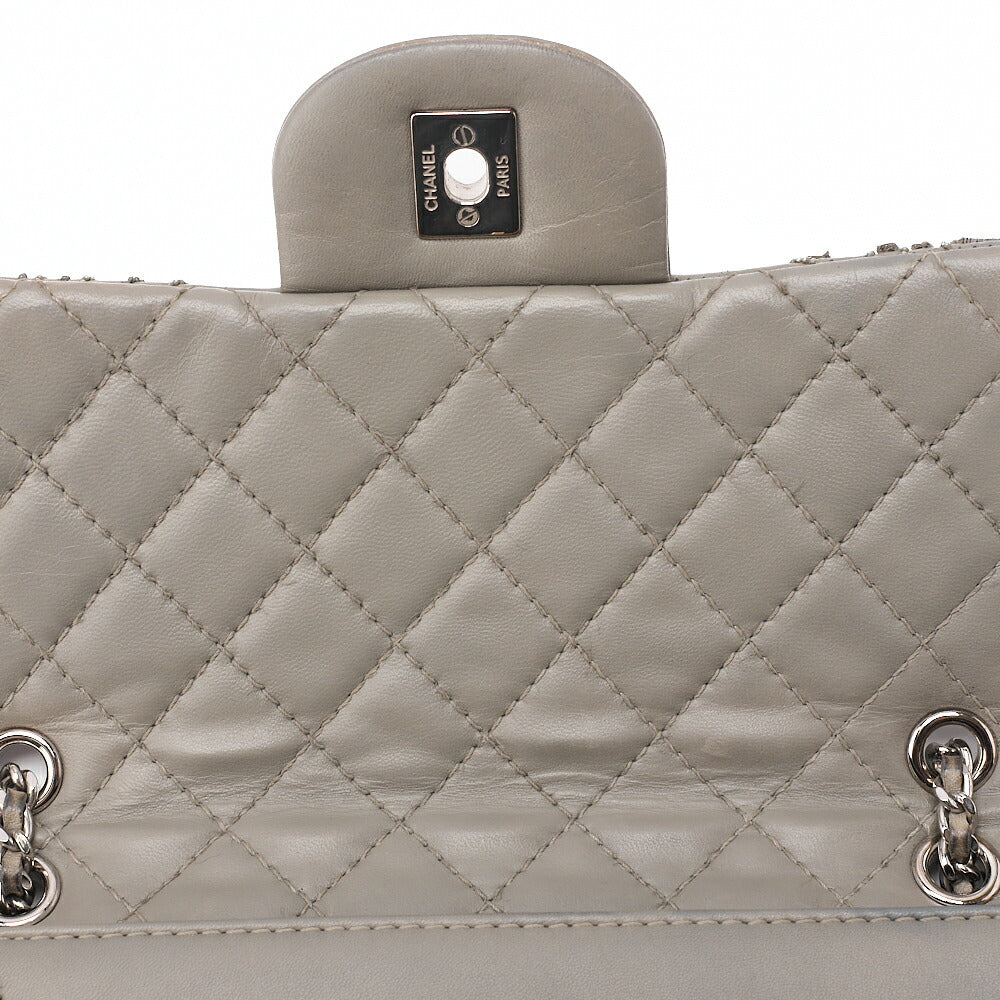 CHANEL Calfskin Follies Beads Embroidery Chain Shoulder Bag Gray Silver-Tone Hardware, Pre-Owned